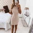 miduo Womens Scallop Trim Halter Neck Sleeveless Sweater Ribbed Knit Mini Dress Bodycon Club Party Dresses