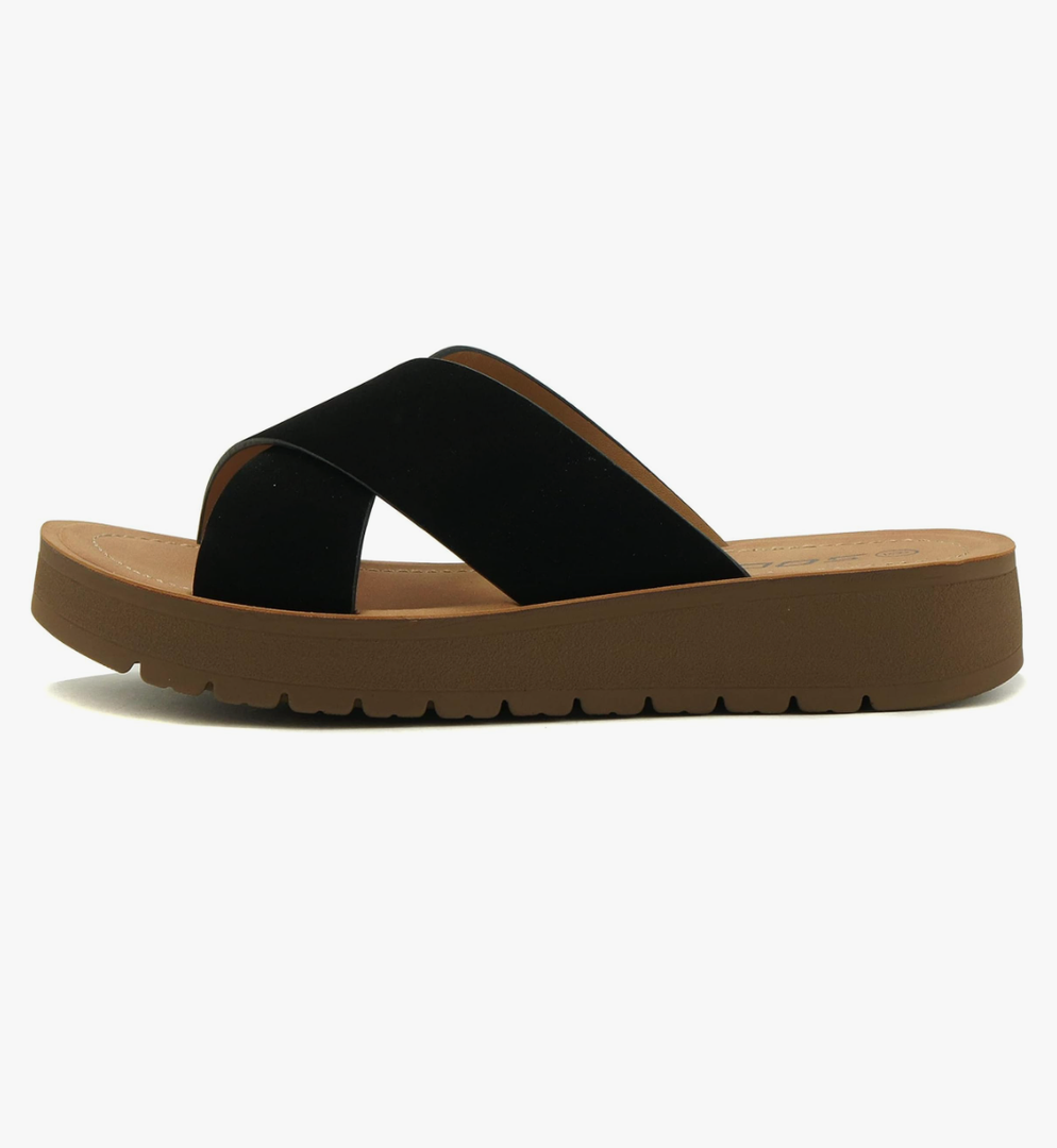 Soda LUCY ~ Women Open Toe Flatform Platform Crisscross Band Upper Fashion Slide Sandals,8