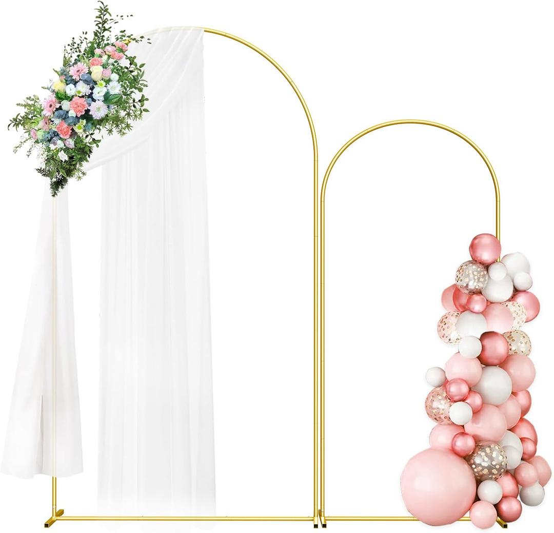 Wedding Arch Backdrop Stand Set of 2 (7.3FT/6FT), Gold Metal Arch Backdrop Stand,Balloon Arch Stand for Wedding Ceremony Baby Shower Outdoor Indoor Birthday Party Graduation Decoration,Gold