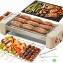 Electric Hot Dog Roller 6 Rollers,3 in 1 Indoor Grills Portable with Non-stick & Smokeless Removable Grill & BBQ Griddle Plate,Stainless Sausage Grill Cooker Machine, for Family party Use