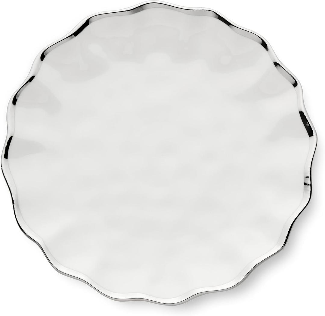 Regency Silver 11-Inch Porcelain Dinner Plates  Set of 4 Luxury Silver-Rimmed Dishes  Durable, Dishwasher-Safe Fine Tableware for Formal Dining, Holiday Gatherings & Everyday Kitchen Essentials