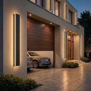 24in Modern Outdoor Wall Light, IP65 Waterproof Outdoor Wall Sconce, 3000K-6000K Dimmable LED Black Garage Lights, Exterior Wall Lighting, Anti-Rust Linear Long Outdoor Light, 1pc-24in*4.33in