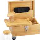 Large Bamboo Box with Combination Lock - Decorative Locking Box with Detachable Compartment, Removable Tray, Jars, Resealable Bags - Great Holidays Gifts (Burlywood)