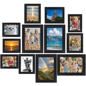 12 pack Picture Frames Gallery Wall Frame Set Wall Art Decor for Home Decoration,Hanging or Tabletop Display,Include Multi-Size with Four 8x10, Four 5x7, Four 4x6. (Black)