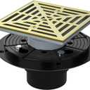 EXF Square Shower Drain 4-1/3 Inch Brushed Gold, Low Profile Stainless Steel Bathroom Floor Drain with Screw in Cover
