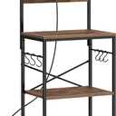 SUPERJARE Kitchen Bakers Rack with Power Outlet, Coffee Bar Table 4 Tiers, Kitchen Microwave Stand with 6 S-shaped Hooks, Storage Shelf Rack for Spices, Pots and Pans - Rustic Brown
