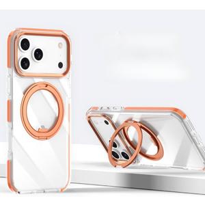 for iPhone 17 Pro/17 Pro Max Transparent Case,with 360 Degree Rotating Ring Bracket, Military Grade Shockproof Protective Rugged Phone Cover (Orange,17 pro)
