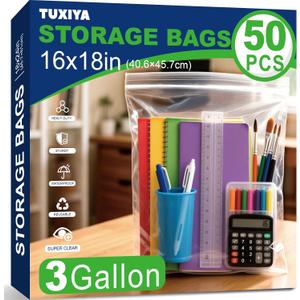 50PACK 3 Gallon Large Zipper Bags for Storage 16 x 18 Inch, Large Clear Zipper Bags Reusable with Sealable Zippers Top for Clothes, Travel & Moving,Thick 4 Mil