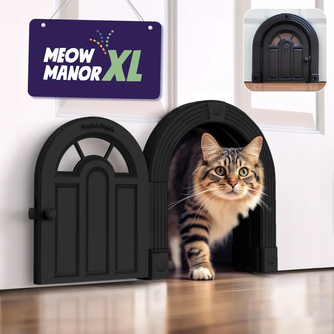 Purrfect Portal Meow Manor® XL Interior Cat Door – NoFlap Pet Door for Interior Doors, Easy DIY Installation, Cat Door for Cats up to 30 lbs, Black