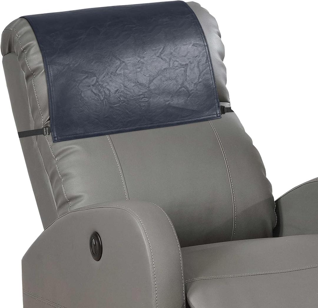 Recliner Headrest Protector,Non Slip Waterproof Headrest Cover,Leather Recliner Headrest Cover for Sofa,Furniture,Living Room,Office Chair 17x27 in(Dark Blue) (Elastic)