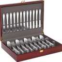 Mahogany Wood Silverware Storage Box,Silverware Case Flatware Chest with Felt Lined,Flatware Storage Box for 12 sets of Utensils,Silverware Chest without Silverware,Silverware Organizer with Lid (Walnut)