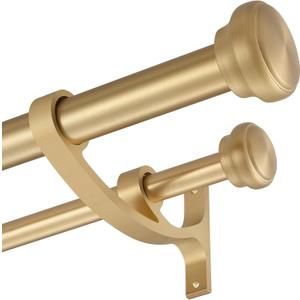 Modern Double Curtain Rods, Warm Gold Curtain Rod 36-72 Inch Length Drapery Rods with Simple Decorative End Caps 1 Inch Front and 5/8 Inch Diameter Back Dual Curtain Rod Telescoping Window Rods