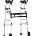 Delog Folding Walker for Senior - Platform Walker with 5 Wheels and Removable Padded Armrests 350lbs, Lightweight Walking Mobility Aid, Standard Walker for Elderly (Black)