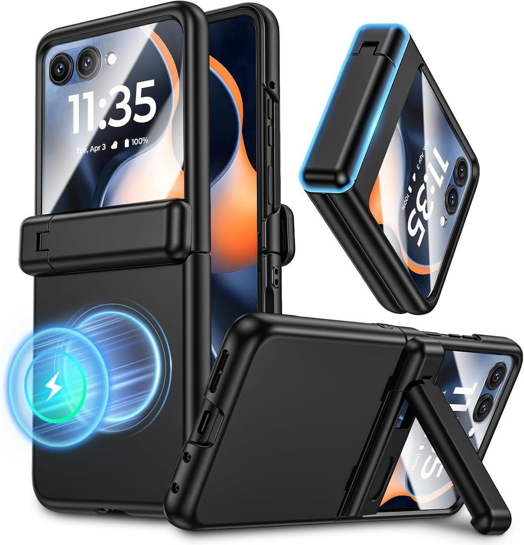 Maxdara for Motorola Razr 2025/2024 Magnetic Case, with [Hidden Kickstand] [Compatible with MagSafe] [Built-in Screen Protector] [Hinge Protection] Cover for Moto Razr 2025/2024, Black