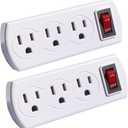 2 Pack 3 Prong Outlet Switch Power Wall Tap Adapter Triple Mini Multi Plug with Switch On/Off ETL Listed AC Grounded Outlet Energy Saving for Home Office Kitchen Indoor Use