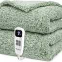 Heated Blanket Electric Blanket Throw - Fast Heating Blanket Throw Double Sided Sherpa Ultra Soft Cozy with 6 Heating Levels & 1-4 Hours Auto Off, Mashine Washable, 50 x 60 Inches, Sage