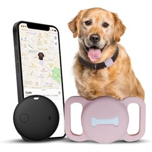 Smart Pet Tracker, Dog Tracker with Black Collar Holder, Smart Tag for Seamless Location Tracking, No Monthly Fee, MFi Certificated, Work with Find My, No GPS Tracker, iOS Only(Pink)