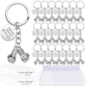 Loetere 17 Sets Never Give up Keychain Christmas Inspirational Keychain Gift Charm Keyring with Thank You Tag and Organza Bag(Boxing)