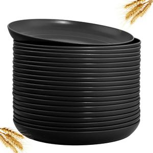 LIYH 20 Pcs Wheat Straw Black Plastic Plates - 9 Inch Unbreakable Dinner Plate Reusable, Dishwasher & Microwave Safe, Camping Outdoor Plates