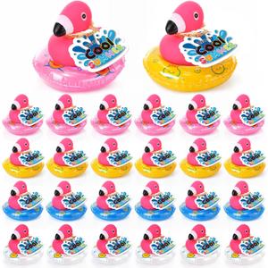 Lunmon 24 Pack End of Year Gifts Bulk with Cool Rubber Mini Float Graduation Gifts with Summer Cards Summer Beach Party Favors Pool Party Favors Goodie Bags (Flamingos)