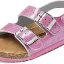 K KomForme Toddler Sandals Boys Girls Cork Footbed Open-toe Sandal Comfort Double Buckle Slip-on Shoes with Adjustable Back Strap,  10 Toddler