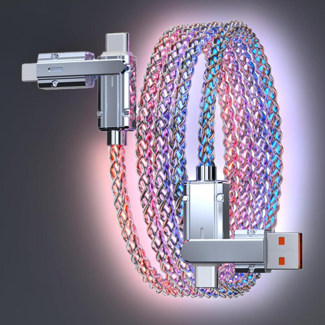 66W 4 in 1 LED Light Up Charging Cable,3.3FT RGB Colorful Gradual,Fast Charging Cord Lighting/Type C/USB A Cable USB A to USB C Cable,for Phone17 16 15 14 Mac,Samsung S24 S23 S22