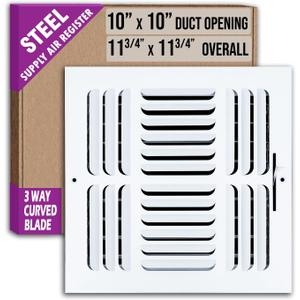 Fits 10x10 Duct Opening 3 Way Fixed Curved Blade Air Supply Diffuser by Handua | Register Vent Cover Grille for Sidewall and Ceiling | White | Outer Dimensions: 11.75" X 11.75"