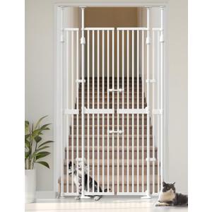 Extra Tall Cate Gate for Doorway: Pressure Mount 74.8"-90.5" Tall Cat Gate for Pets in Extra 30.3"-47.2" Width No Wall Drilling No Toddler for Indoor Stairs Hallway Room Safety Barrier