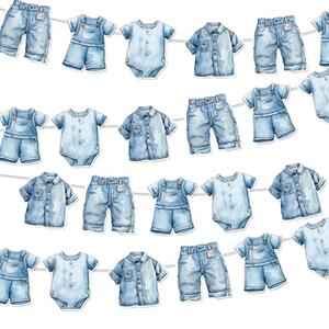 Papiailove 4 Pcs Blue Bodysuit Banner – Blue Jean Baby Shower Decorations for Gender Reveal Birthday or Neutral Party Decor Supplies