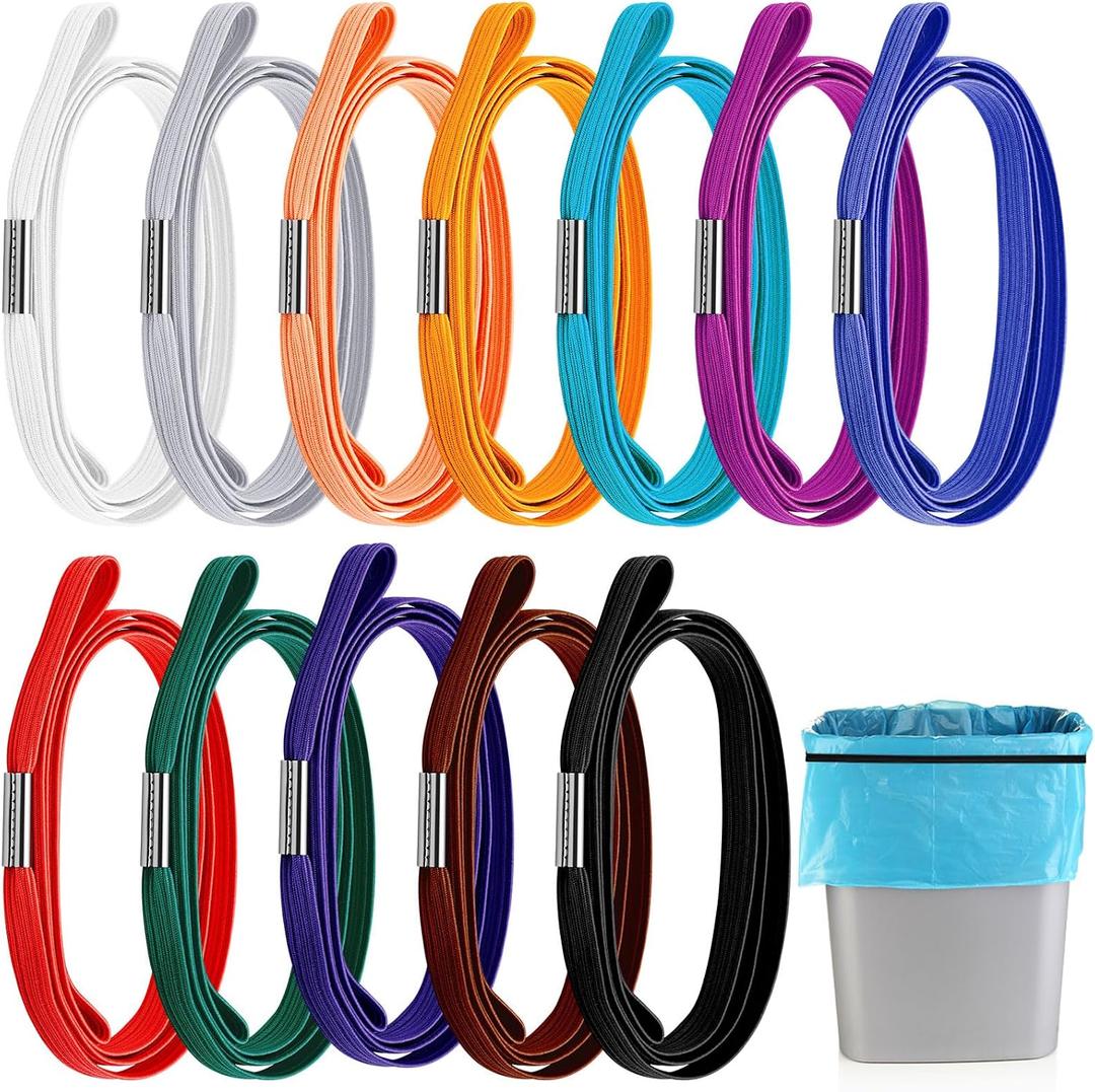 Riakrum 12 Pcs Trash Can Rubber Bands Garbage Can Bands Adjustable Large Garbage Bin Rubber Cord Fits 8 to 33 Gallon Multifunction for Kitchen Tables Picnic Party, 12 Colors