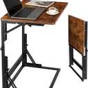 Folding Side Table, Adjustable C-Shaped End Table for Couch, Metal Frame TV Tray Table for Sofa Living Bedroom Bedside Coffee Small Spaces (Brown, 23.6" L x 15.8" W)