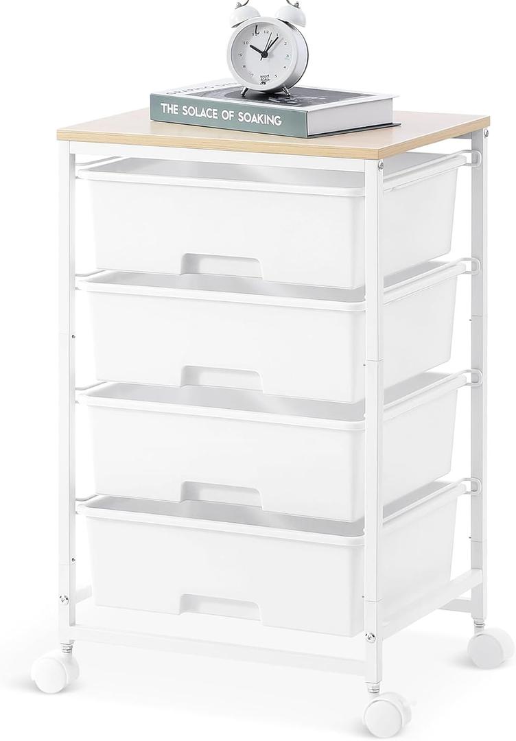 SYKIARIOL Utility Cart with 4 Drawers, Multipurpose Rolling Storage Cart with 4 Drawers and 2 Lockable Wheels, 4-Tier Rolling Storage Cart Organizer for Home Office Dorm, Bright White