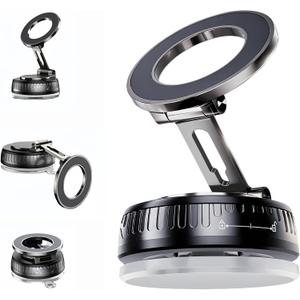 2026 Upgraded Magnetic Car Phone Mount for MagSafe: 360 Rotatable Adjustable Holder with 180+LBS Strong Suction Cup & 3800gf Magnet, Compatible with iPhone 17/16/15 Series & Android Devices (J37-White Base)