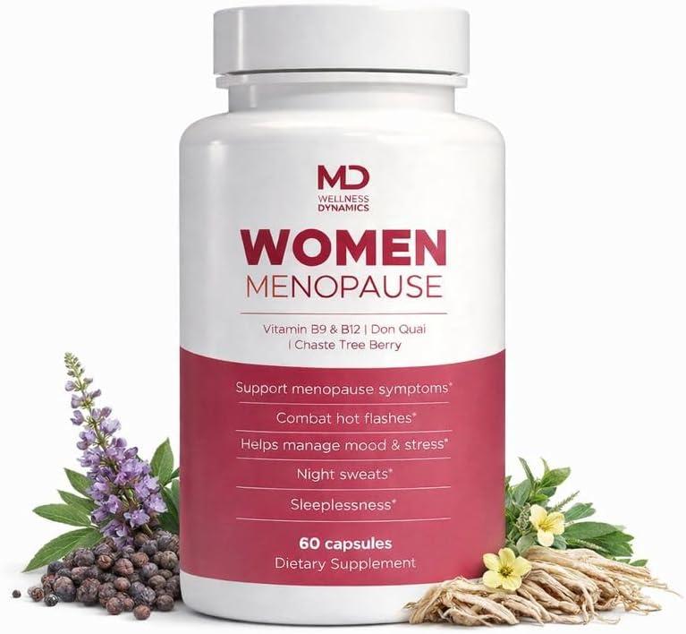 4 x Women’s Menopause Support Supplement with Vitamin B6 B12 Dong Quai Chasteberry Turmeric 60 Capsules