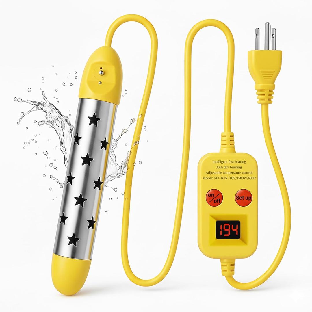 Immersion Water Heater 1500W, Portable Submersible Water Heater with Intelligent Temperature Control, Stainless Steel & Dry-Burn Protection, for Bathtubs, Hot Tubs, Pools, Buckets