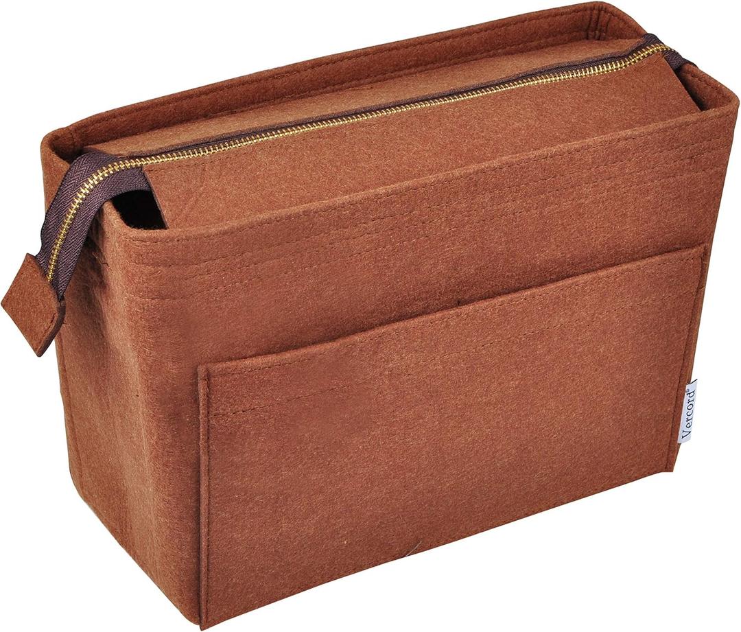 Vercord Felt Zipper Handbag Tote Purse Duffel Backpack Organizer Insert Coffee Medium