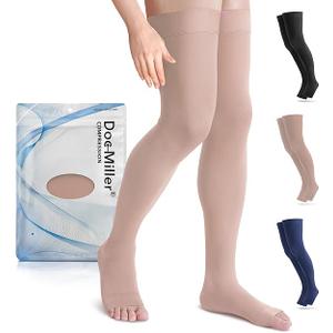 Doc Miller Thigh High Open Toe Compression Stockings 15-20mmHg for Varicose Veins, Pregnancy Support Open Toe Thigh High Compression Socks for Women and Men, 3XL