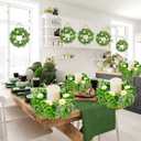 8 Pcs St. Patrick's Day Candle Rings, 14 Inch Shamrock Wreaths for Table Centerpieces Irish Clover Wreath for Front Door Porch Window Wall Decor, Spring Green Artificial Foliage Berry Wreath