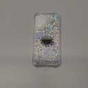 for iPhone 17 Case,Bling Moving Liquid Floating Sparkle Colorful Glitter Waterfall TPU Protective Case with Rotation Ring Kickstand [6.3 inch 2025], Silver