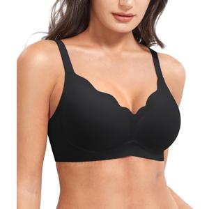 YEOREO Womens Wireless Bras Push Up Full Coverage Bra No Underwire Seamless Comfortable Scalloped Supportive Bralette Black S (Black, S)