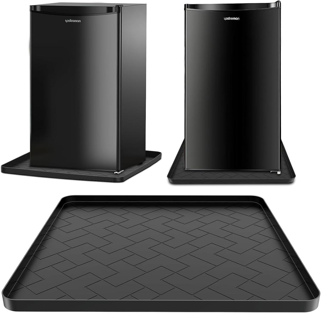Mini Fridge Silicone Mat, 19.7''x19.7''x0.5''-Fridge Drip Tray Concave and convex design is leak-Proof and Non-Slip Perfectly Compatible with Washer, Dryer, Wine Cooler, Dishwasher ect. (Black)