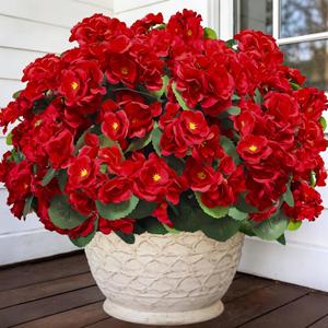 Artificial Geraniums Flowers for Outdoors Mother's Day Decor, 4 Bundles Fake Flowers Silk Red Flowers UV Resistant No Fade Faux Plants for Garden Planter Patio Indoor Cemetery Flowers Summer Decor
