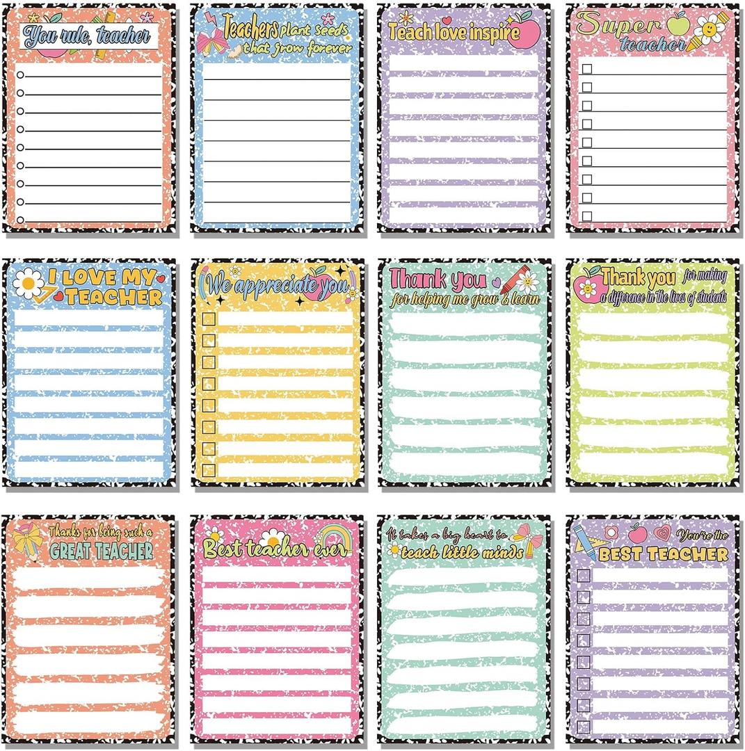 Eaasty 12 Pcs Back to School Gifts Teacher Appreciation Notepad Gift Sets Pastel Composition Lined Sticky Notes Teacher to Do List Memo Pads for Present Teachers Students Classroom Office Supplies