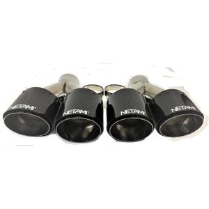 NETAMI 3" to 4" Quad Staggered Outlets Exhaust Tip Carbon Fiber Stainless Steel Blue Bolt-on A Pair
