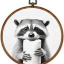 BCUANGD Bathroom Raccoon Round Wall Art Decor - Funny Raccoon Wall Art Canvas Frame Artwork Prints, Pet Animals in Bathtub Round Wall Hanging Decorations for Home Bathroom, 10"x10"