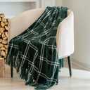 EVERGRACE Plaid Chenille Throw Blanket for Couch, Super Soft Cozy Decorative Windowpane Grid Plaid Throw with Tassels, Lightweight Chenille Knit Throw for Bed Sofa Gift, Dark Green & White 60x80