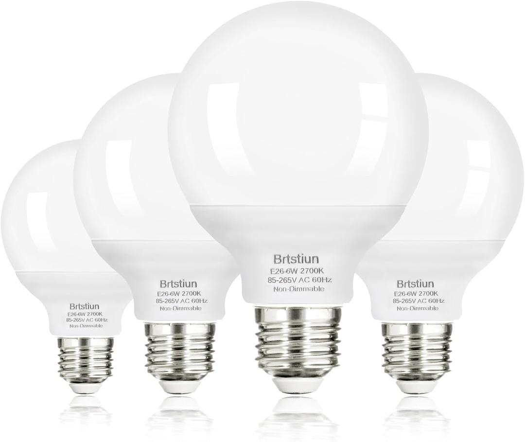 G25 LED Light Bulbs, Round Vanity Light Bulbs for Bathroom, 40W Equivalent, Soft White 2700K, E26 Base, 600LM, Non-Dimmable, 4-Pack