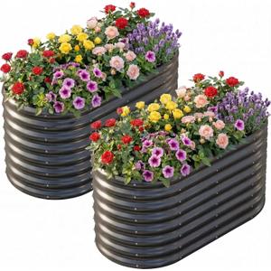 AHEONLAR 2 Pack 422ft Galvanized Raised Garden Bed Outdoor, Oval Sturdy and Durable Planter Boxes for Vegetables, Fruits, Flowers and Plants, Easy Assembly, Grey