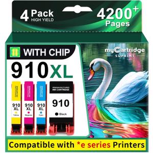 910XL Ink Cartridges for HP Printers Replacement for HP 910 Ink HP 910XL Ink Cartridges Combo Pack for HP 910 Work with OfficeJet Pro 8015e 8025e 8020e 8015 8020 8028e 8035e 8010e Printer(4 Pack)