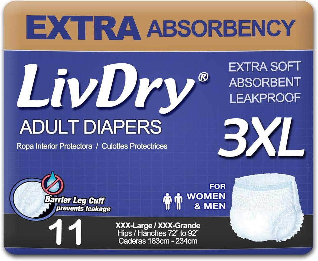 LivDry Adult Incontinence Underwear, Extra Absorbency Adult Diapers, Leak Protection (XXX-Large (11 Count)) (XXX-Large (11 Count))
